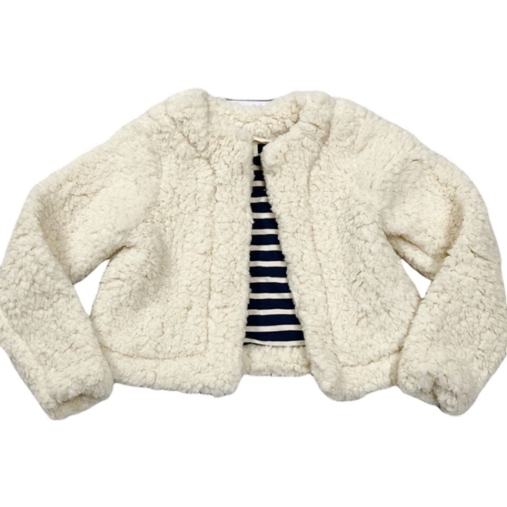 LAND’S END KIDS Girls Toddler Fleece Jacket SIZE Small Creme Long Sleeve Lined